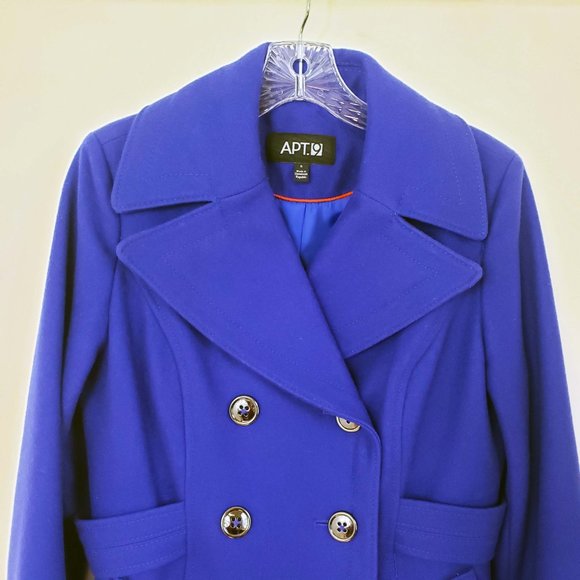 Apt. 9 Size S Royal Blue Double Breasted Button Down Wool Blend Pea Coat Jacket - Picture 2 of 13